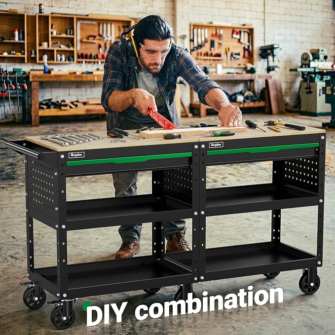 Rolling Tool Cart, 3-Tier Workshop Storage, Heavy-Duty Wheels, 330LB Load - Image 4