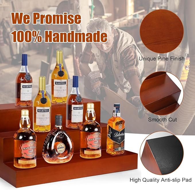 Liquor Bar Bottle Display Shelf, 3 Tier Solid Wood Liquor Bottle Stand - Image 4