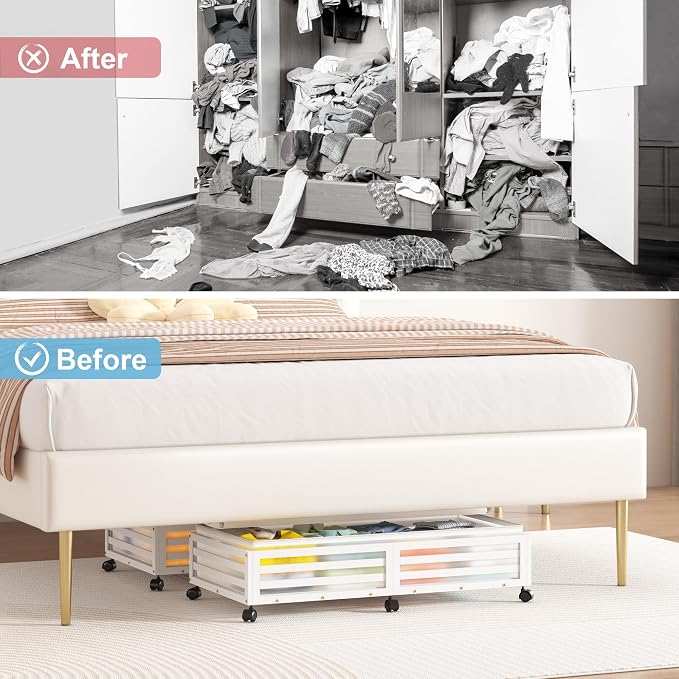 Under Bed Storage with Wheels-Large Bamboo Underbed storage Containers with - Image 6