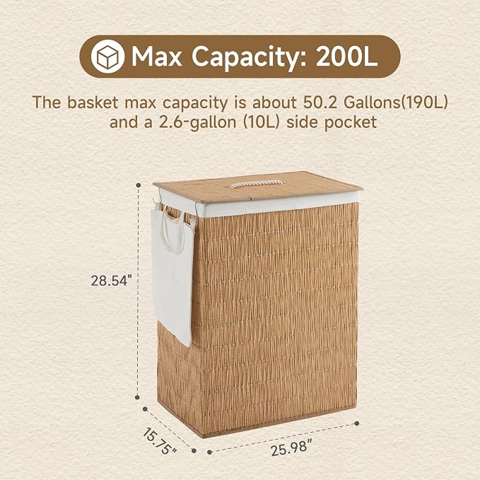 Laundry Hamper with Lid, 52.8 Gallon Large Laundry Basket 2 Removable Liner Bags - Image 4