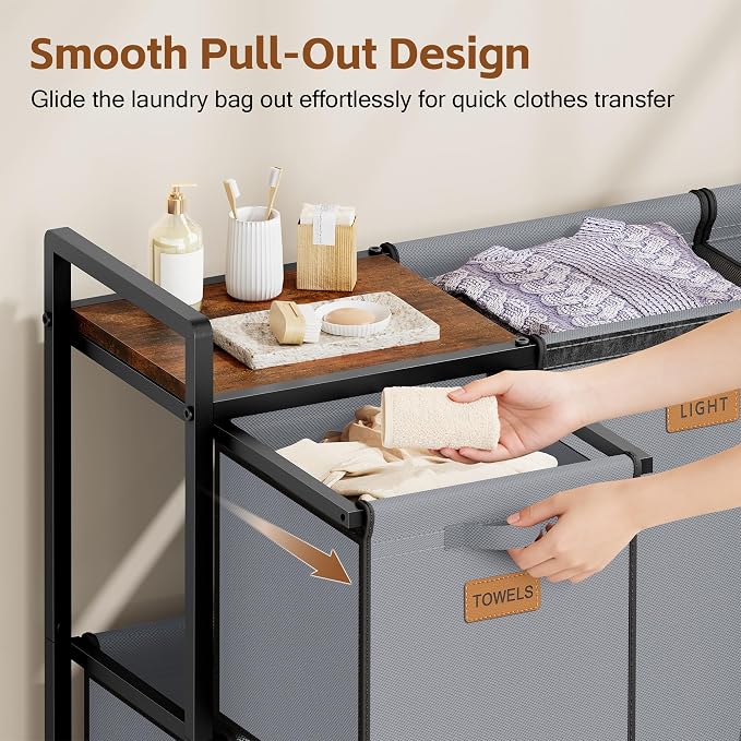 Hoctieon 4 Section Laundry Cart, 48 Gal. Laundry Hamper - Image 4