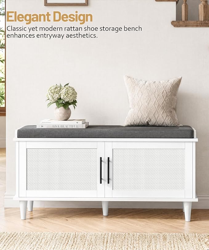 Akxomel Rattan Shoe Storage Bench - Image 4