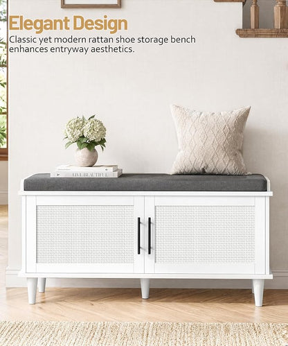 Akxomel Rattan Shoe Storage Bench - Image 4