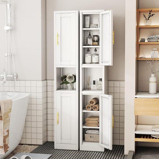 Tall Metal Narrow Bathroom Storage Cabinet 67" H, Tall White Pantry Cabinets by BAOLIWO