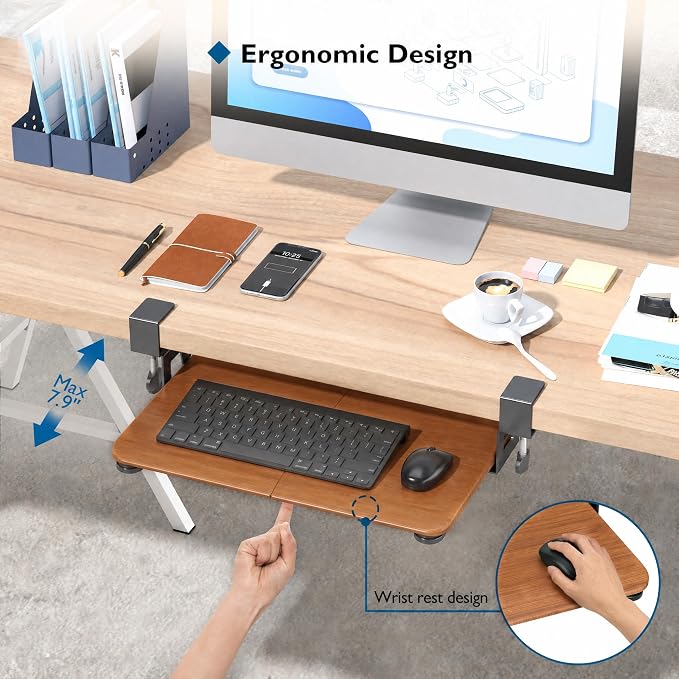 BONTEC KMT01-PJ Under Desk Keyboard Tray, Pull-Out Keyboard & Mouse Platform - Image 3