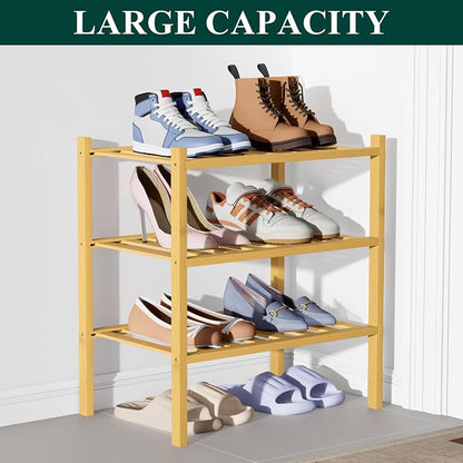 Smiry Bamboo Shoe Rack for Closet, 3 Tier Small Wooden Stackable Shoe Organizer - Image 5