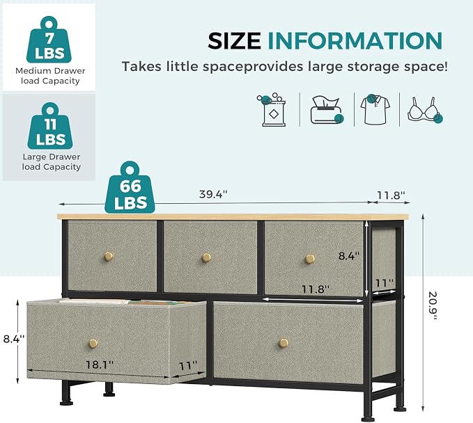 OLIXIS 5 Drawer Dresser for Bedroom, Storage Organizer Unit for Closet | Chest - Image 3