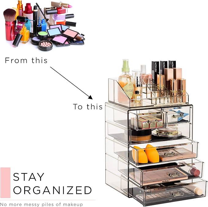 Sorbus Acrylic Makeup Organizer Set, 6-Drawer Vanity & Countertop Cosmetic - Image 7