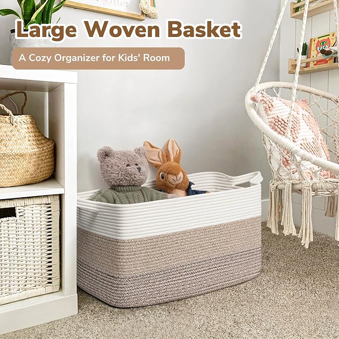 Goodpick Large Woven Storage Basket, 21.6" x 14.9" x 11.8" Rectangle Rope - Image 2