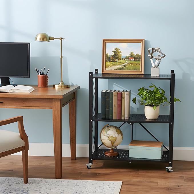 COKIHOM 3-Tier Folding Shelf, No Assembly Metal Shelving Unit - Image 2