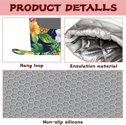 Pineapple Heat-Resistant Silicone Oven Mitts and Pot Holders, Hawaiian Tropical - Image 3