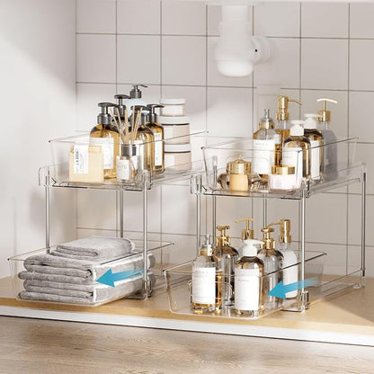 Vtopmart 6 Pack Bathroom Organizer, 2 Tier Clear Under Sink Organizers Vanity - Image 3