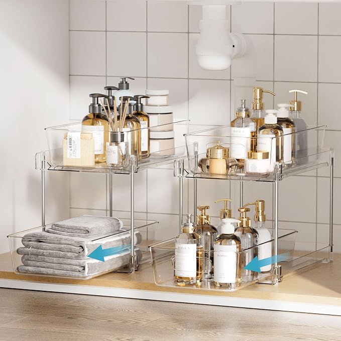 Vtopmart 2 Tier Bathroom Storage Organizer, 2 Pack Clear Under Sink Organizers - Image 2