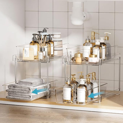 Vtopmart 2 Tier Bathroom Storage Organizer, 2 Pack Clear Under Sink Organizers - Image 2