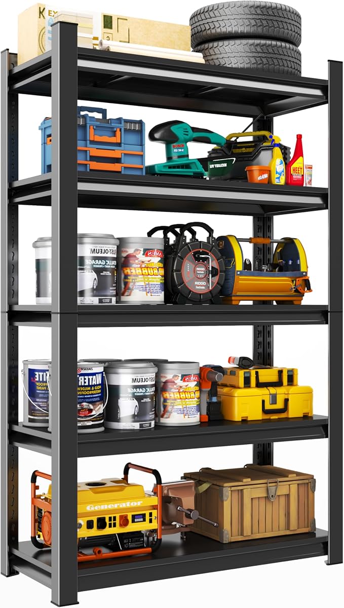 Storage Shelves, Garage Metal Shelving Unit, Adjustable, Double-Layer Column by Beaunatixx
