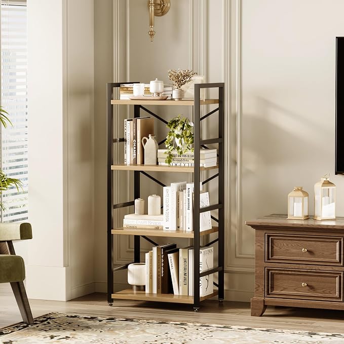 Bookshelf, Kid's Bookshelf, 4 Tier Small Bookcase, Metal Small Bookcase - Image 2