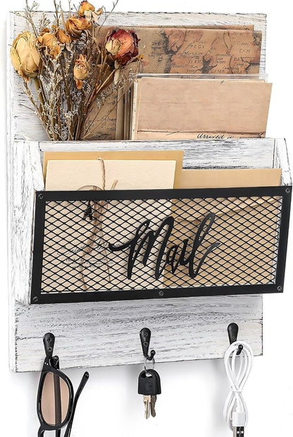 Yalikop Farmhouse Mail Organizer Wall Mounted Rustic Mail Holder Hanging Key by Yalikop