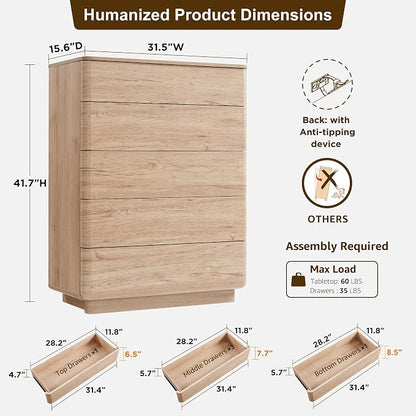 ACCOHOHO Modern 5 Drawer Dresser - Image 2