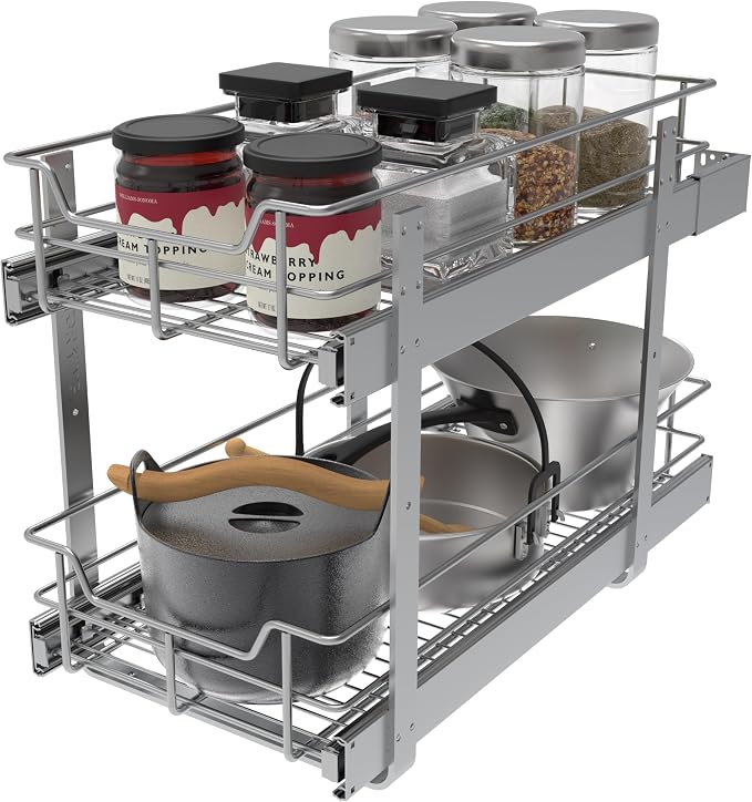 2 Tier Pull Out Cabinet Organizer 11" W X 22" D, Slide Out Drawers - Image 7