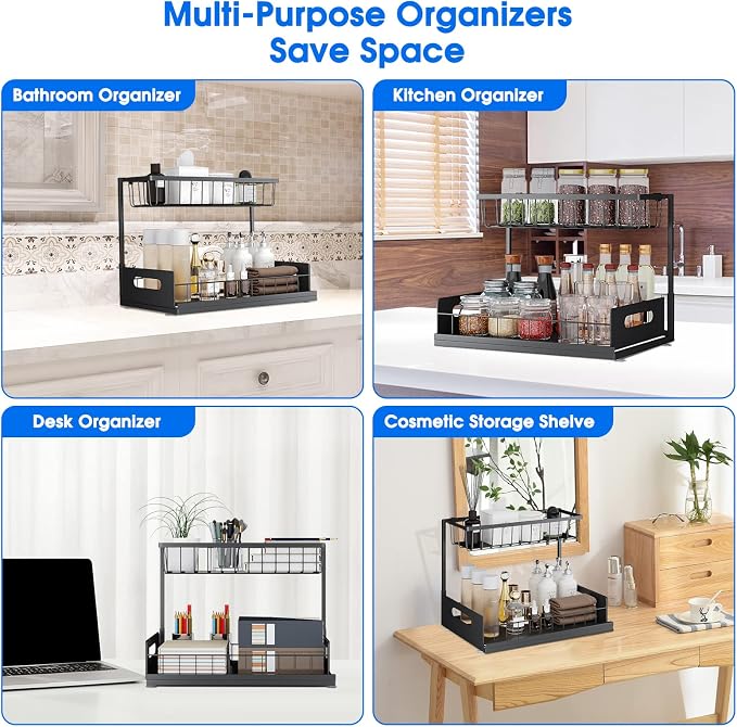 2 Pack Under Sink Organizer, 2 Tier Under Sink Organizers and Storage - Image 4