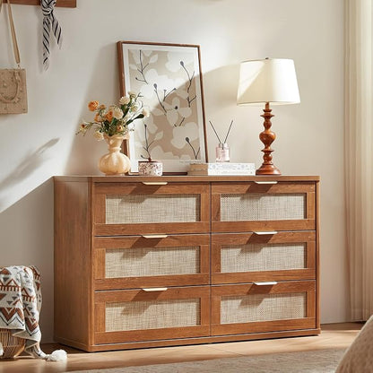 LEYAOYAO Rattan Dresser for Bedroom Set of 2, Boho 48" Wide 6 Drawer Dresser - Image 9