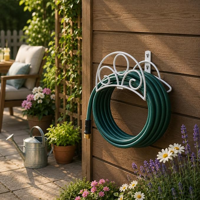Metal Garden Hose Holder Wall Mounted Water White Hose Holder - Image 3