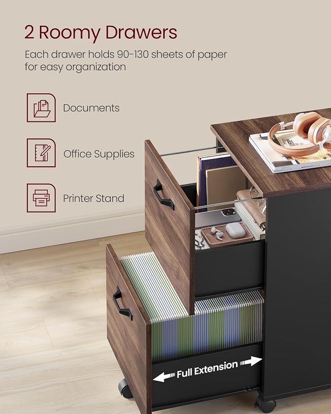 VASAGLE 2-Drawer File Cabinet, Small Rolling Filing Cabinet - Image 4
