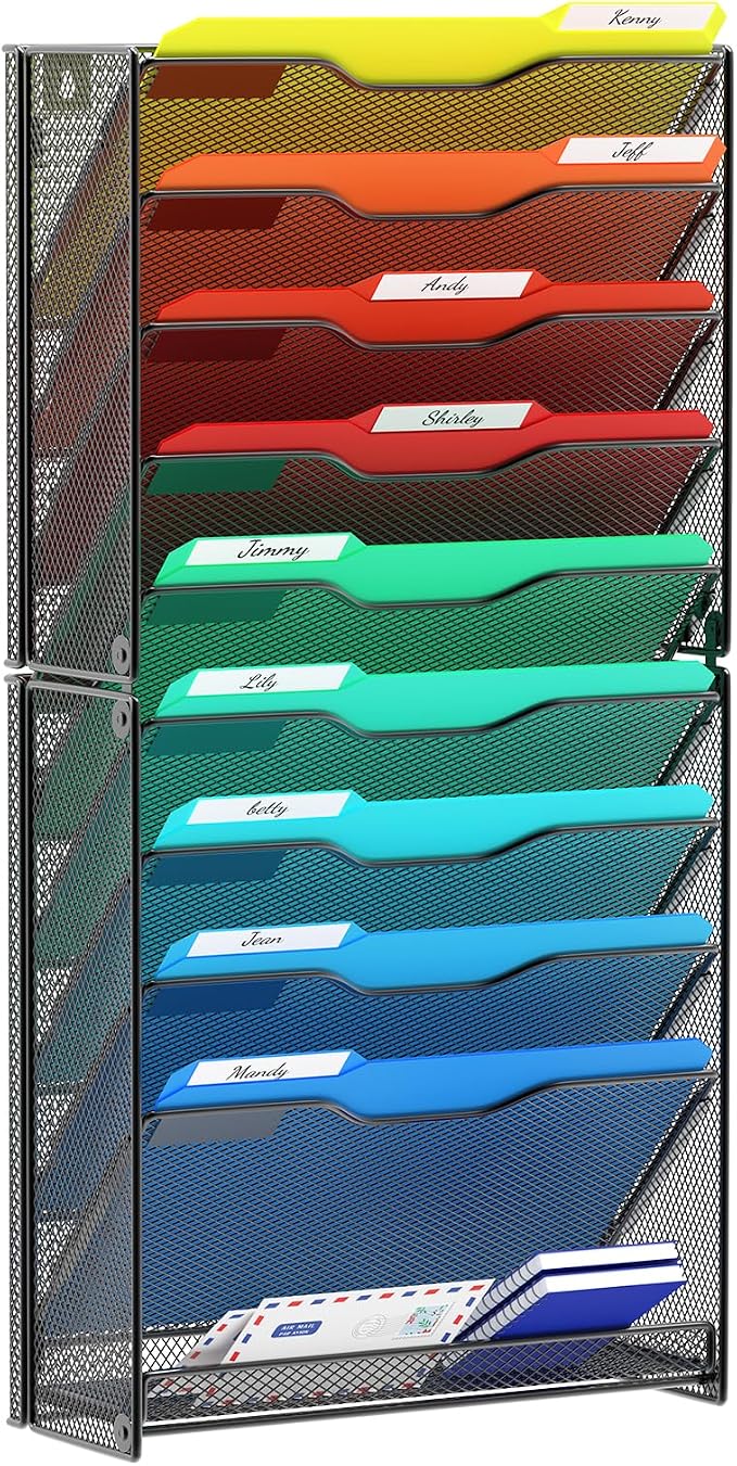 samstar 10 Tier Wall File Organizer, Hanging Wall Mount File Holder Paper by Samstar