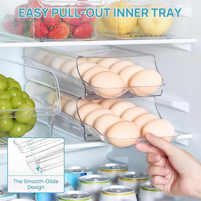 Vtopmart 2 Pack Egg Holder for Fridge, Automatic Rolling Egg Container | - Image 5