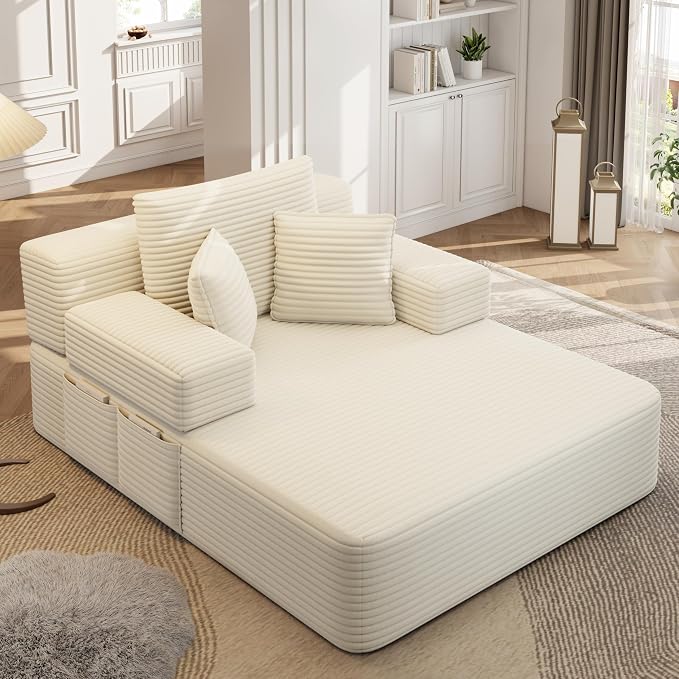 2-in-1 Convertible Chaise Lounge Indoor, 60.2" Corduroy Upholstered Chaise - Image 3