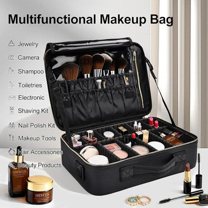 Travel Makeup Bag with Brush Holder, Professional Cosmetic Train Case Organizer - Image 5