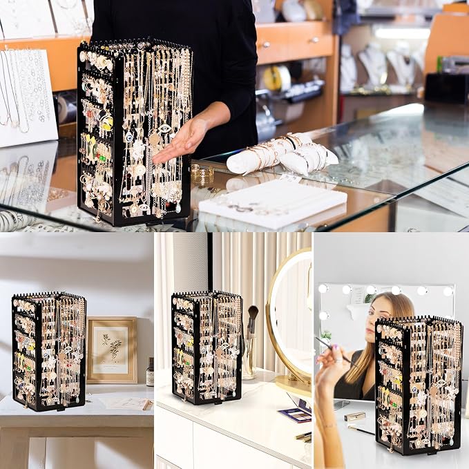 17Dec 360 Rotating Earring Holder Organizer Stand, 5 Tiers Acrylic Jewelry - Image 9