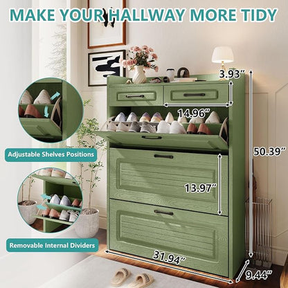 Shoe Cabinet with 3 Large Flip Drawers and 2 Storage Drawers, Narrow Shoe - Image 2
