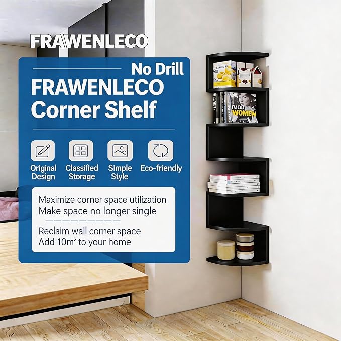 No-Drill Corner Shelf Wall Mount, 7-Tier Floating Corner Bookshelf - Image 2