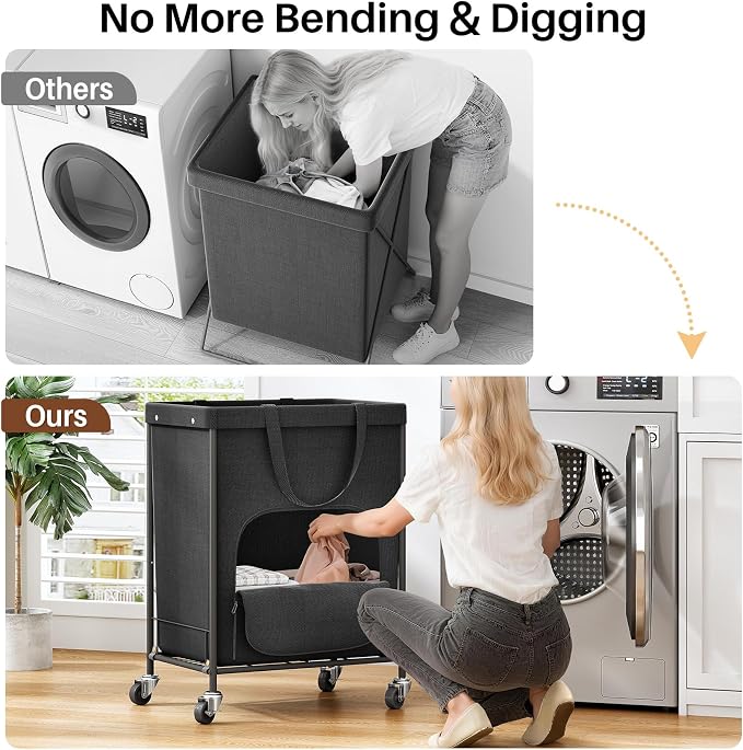 170L Large Laundry Basket with Wheels, Rolling Laundry Hamper Easy Access - Image 3