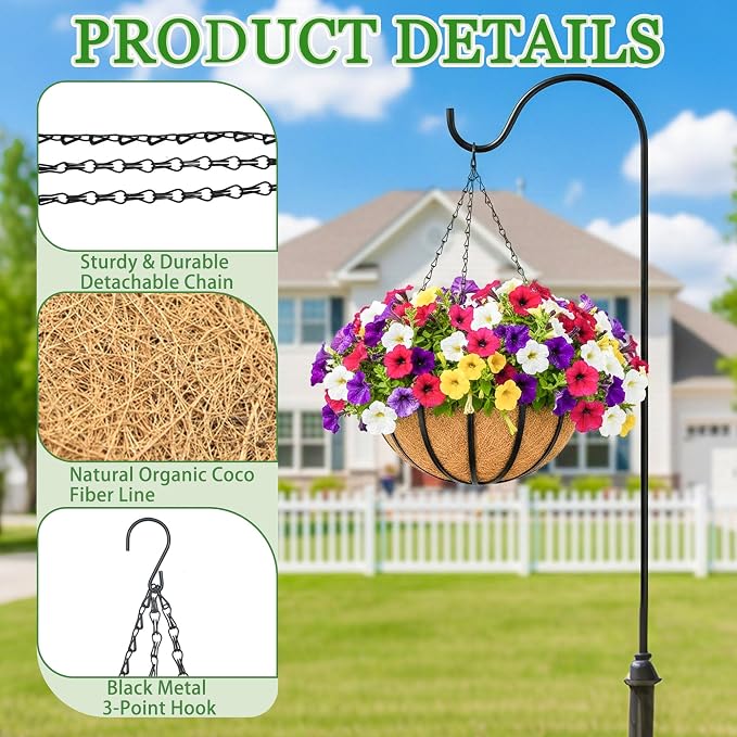 Hanging Planters for Outdoor Plants 4 Pack 14 inch Metal Hanging Flower Basket - Image 4