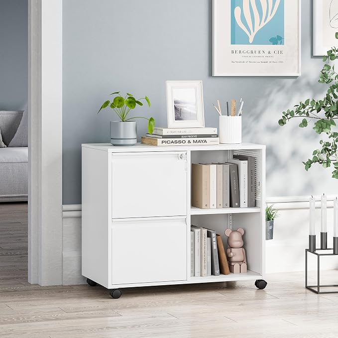 MIIIKO 2 Drawer File Cabinet on Wheels, Metal Filing Cabinets - Image 2