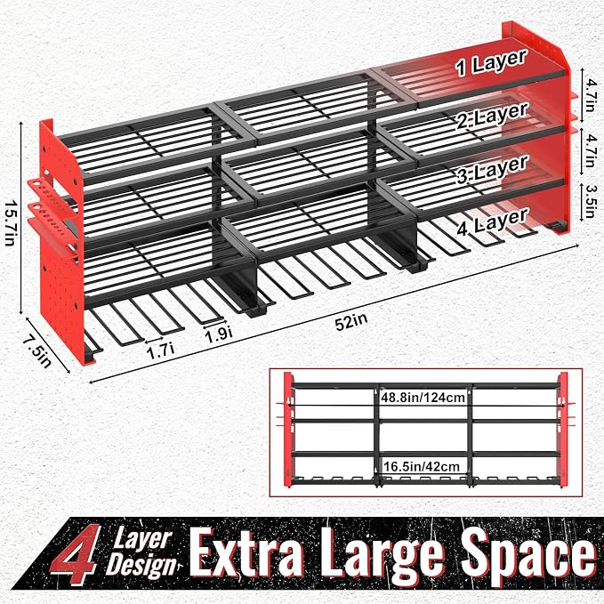 Large Power Tool Organizer Wall Mount-12 Drill Holder, Metal Heavy Duty Garage - Image 2