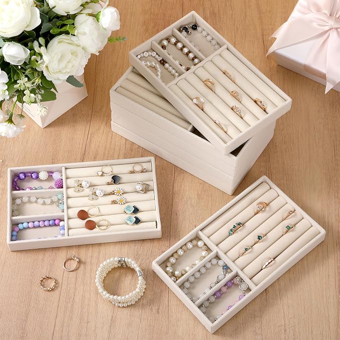 Highergo 8 Pcs Velvet Jewelry Trays Stackable Drawers Organizer Ring Earring - Image 3