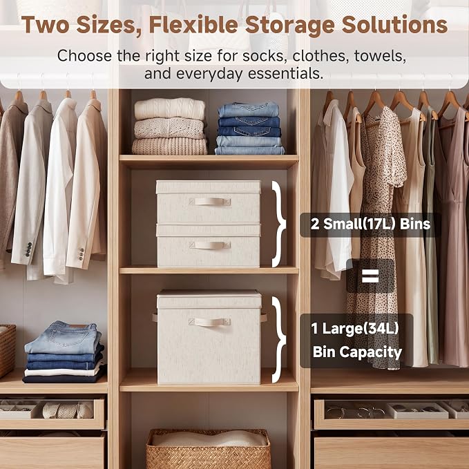 StorageWorks Storage Bins with Lid, Decorative Fabric Storage Bins with Handles - Image 3