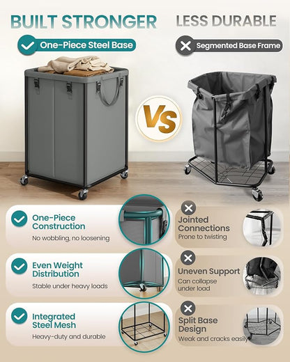 SONGMICS Laundry Basket with Wheels, Rolling Laundry Hamper with Steel Frame - Image 3
