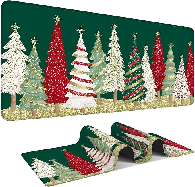 Christmas Tree - Green Gaming Mouse Pad 35.4"x15.7"Desk Mat Anti-Slip Rubber by ANNAQUEEN