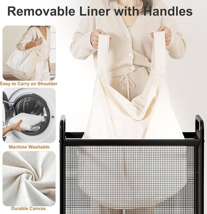 WOWLIVE Laundry Hamper 3 Section, 120L Rolling Laundry Basket - Image 3