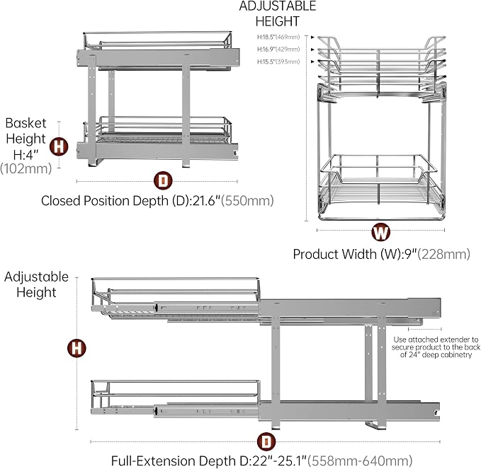 2-Tier Individual Cabinet Pull Out Shelves, Slide Out Kitchen Panty Narrow - Image 5