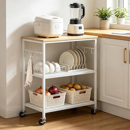 Homleke 3-Tier Rolling Kitchen Microwave Cart, Kitchen Utility Cart on Lockable - Image 8