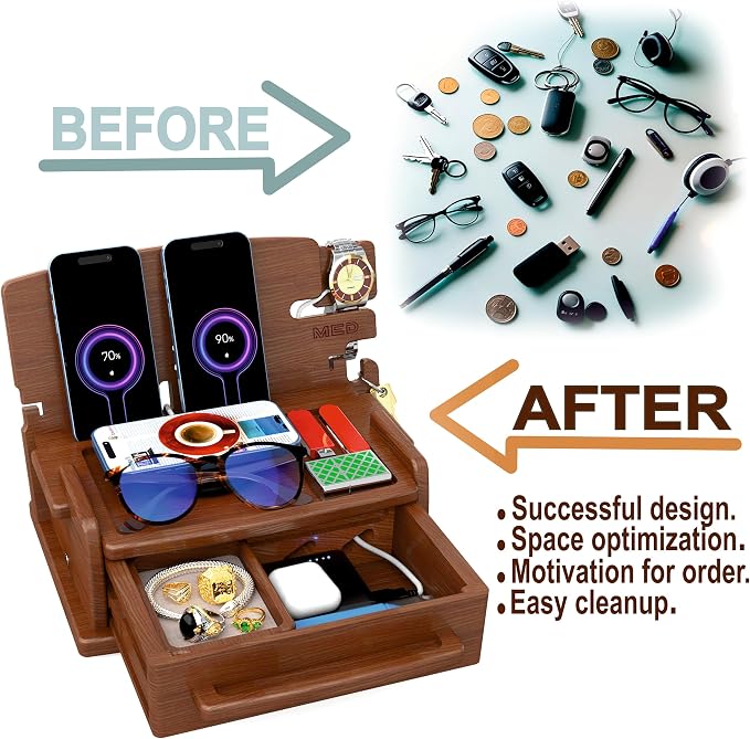 MED Wood Phone Docking Station – Nightstand Desk Organizer - Image 2