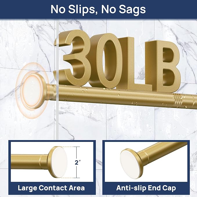 ENJOYBASICS 1" Gold Shower Curtain Rod, 30-64" Adjustable, Secure Tension | - Image 4