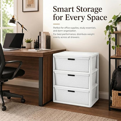 Wide 3-Drawer Plastic Storage Tower, Cross-Weave Floor Cabinet, tool-free - Image 6