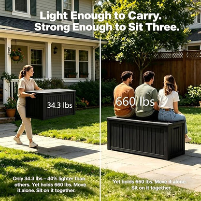 180 Gallon Outdoor Storage Box Waterproof, Large Resin Deck Box - Image 2