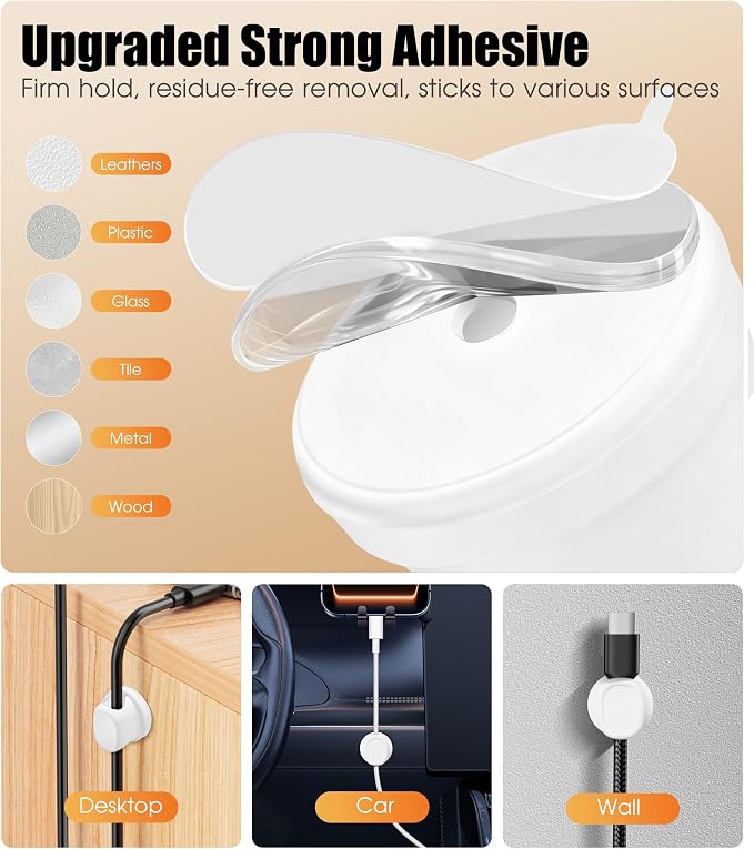 8 Pack Cord Organizer, Ω-Shaped Rotatable Cable Clips, Strong Adhesive Cable - Image 6